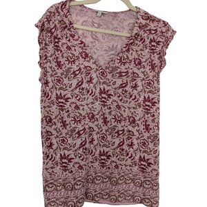 Lucky Brand Rose Print Cap Sleeve Tee | Size M